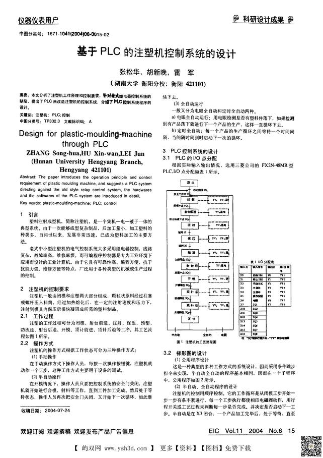 基于PLC的注塑机控制系统的设计