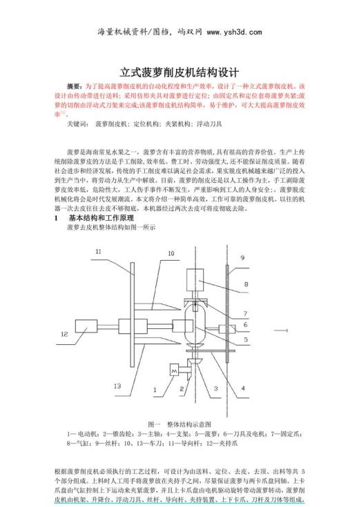 立式菠萝削皮机结构设计