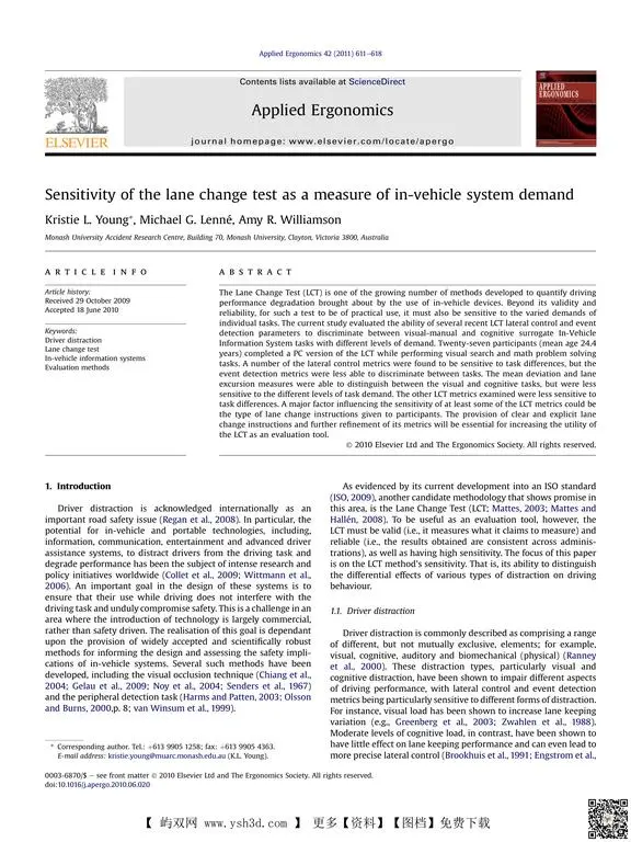 刘恩泽-Sensitivity of the lane change test as a measure of in-vehicle system demand