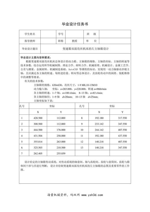 组合专机-变速箱双面攻丝机床左主轴箱设计任务书
