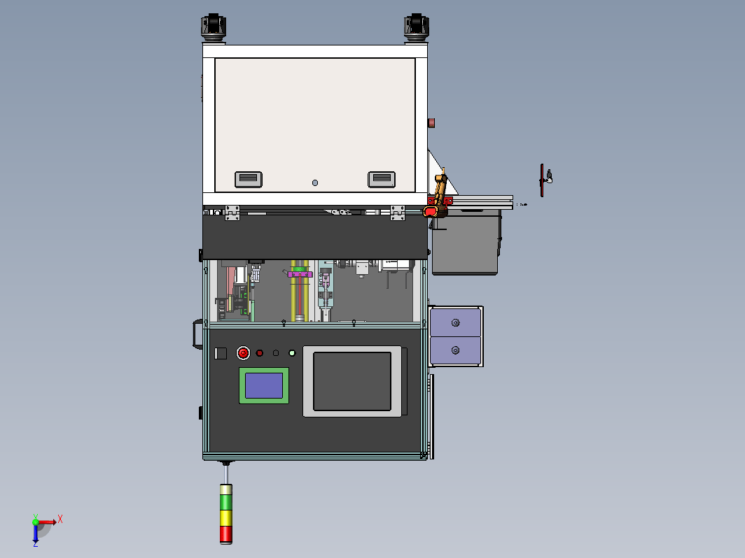 汽车按键试电机，主要人工将待测试产品放入载具中，载具通过伺服电机模组依次送到按键通电测试