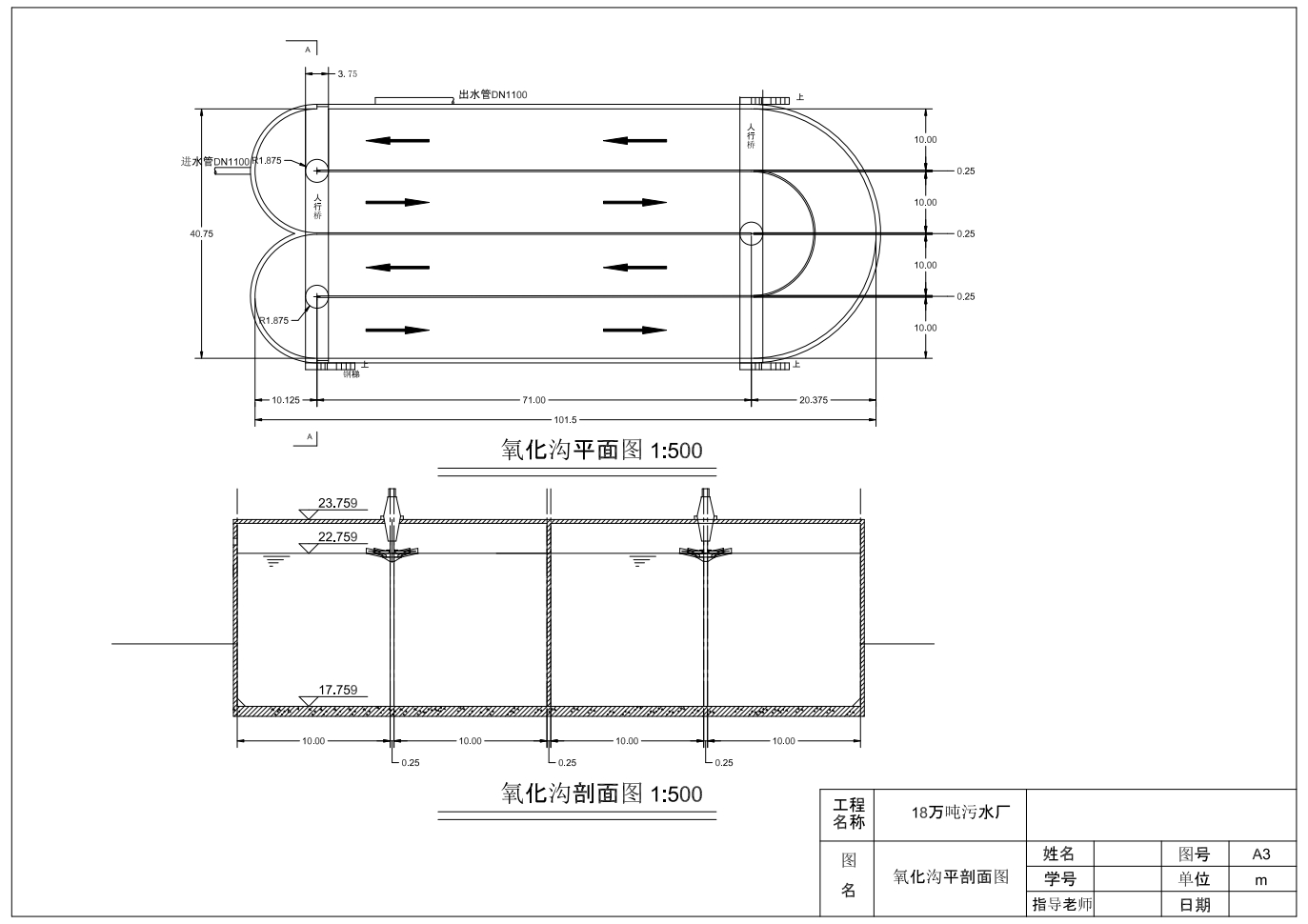 18万吨污水厂课程设计图纸及说明书+CAD+说明