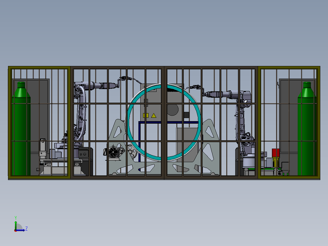 大型圆管的机械手焊接圆管翻转机构，焊接机械手，电控箱，围挡，工作台