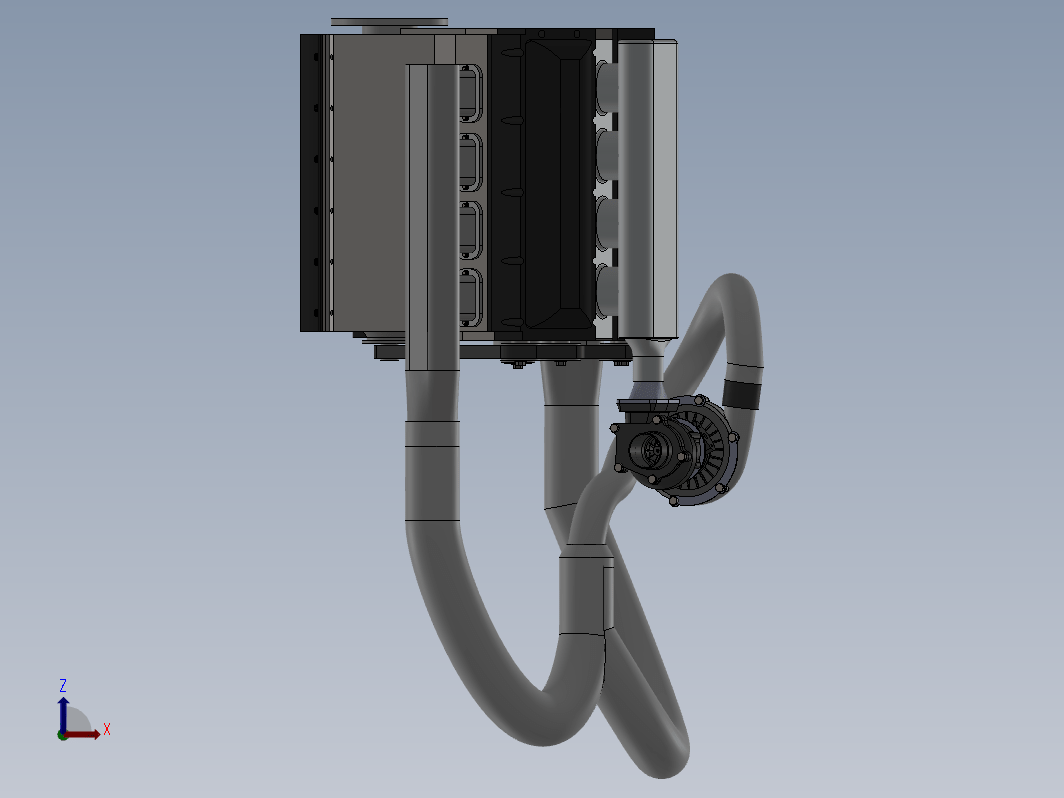 单涡轮V8发动机简易模型3D图纸+Solidworks设计
