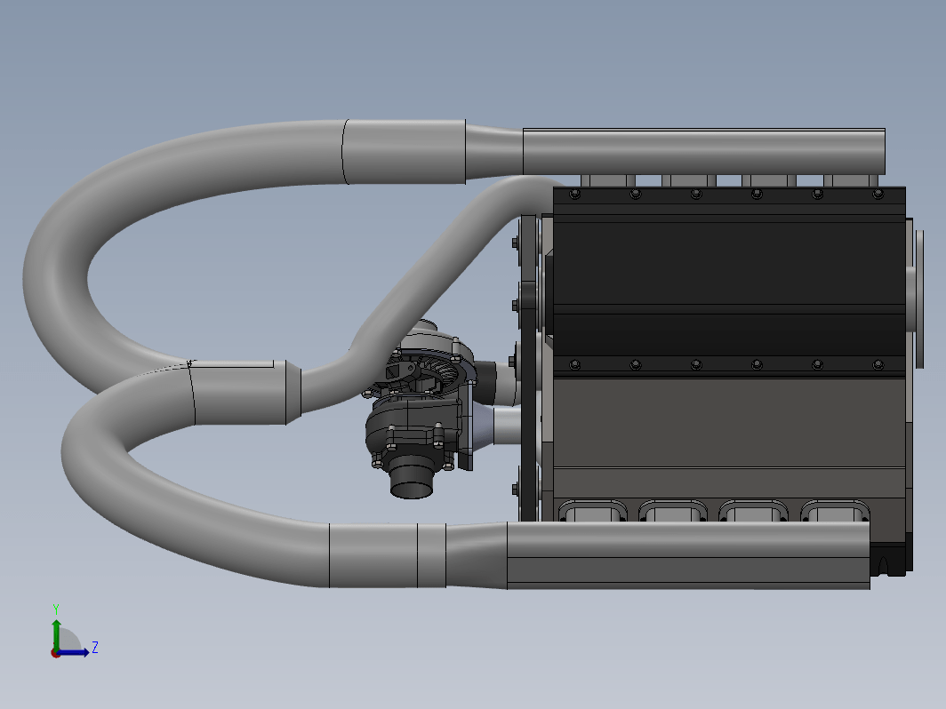 单涡轮V8发动机简易模型3D图纸+Solidworks设计