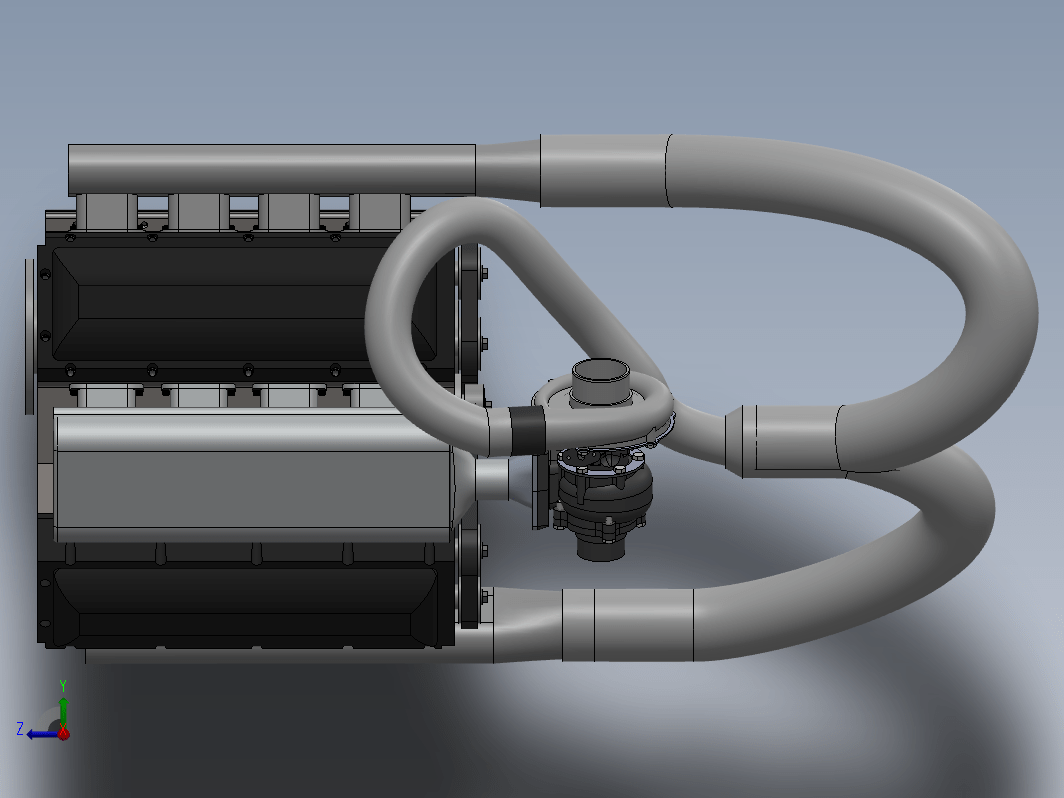 单涡轮V8发动机简易模型3D图纸+Solidworks设计