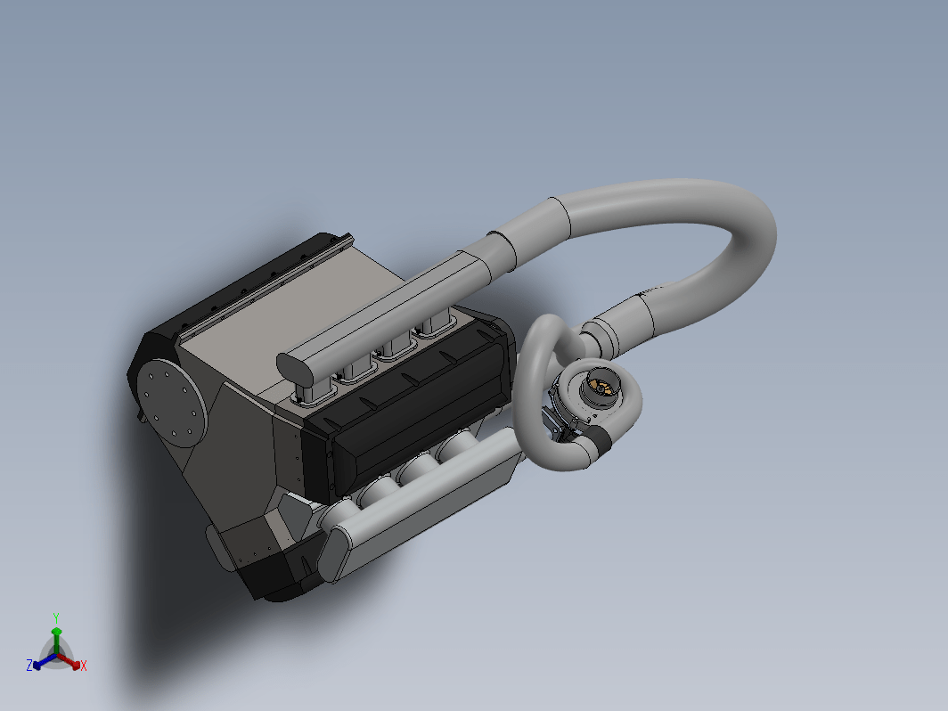 单涡轮V8发动机简易模型3D图纸+Solidworks设计