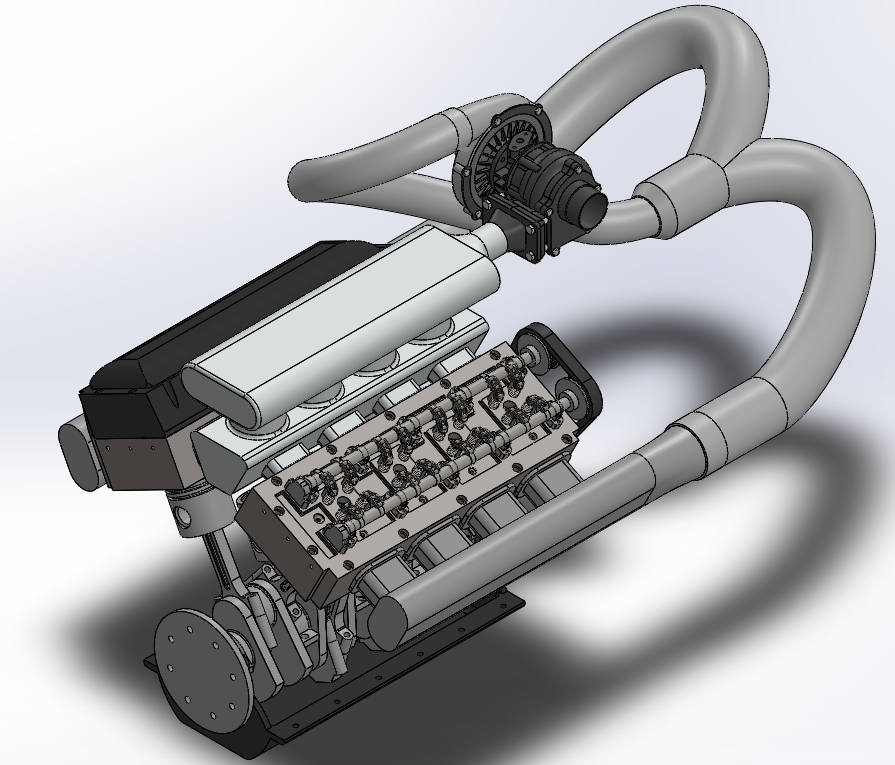 单涡轮V8发动机简易模型3D图纸+Solidworks设计