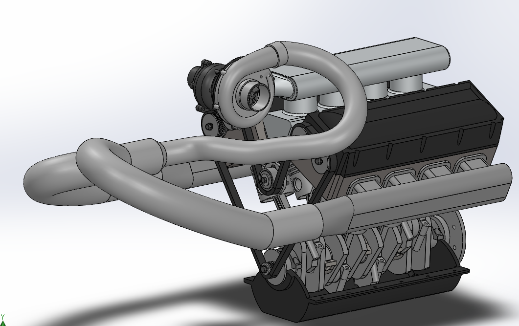 单涡轮V8发动机简易模型3D图纸+Solidworks设计