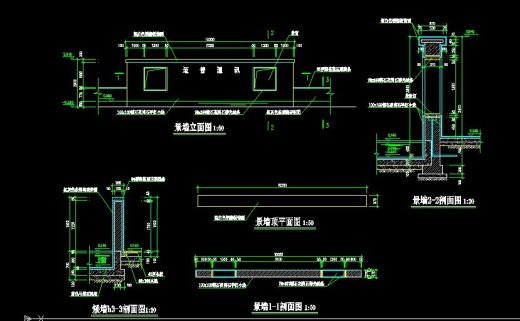 105个园林公园挡土墙围墙景墙CAD大样图（园林小品大样、水幕墙大样、文化墙大样、缩略图