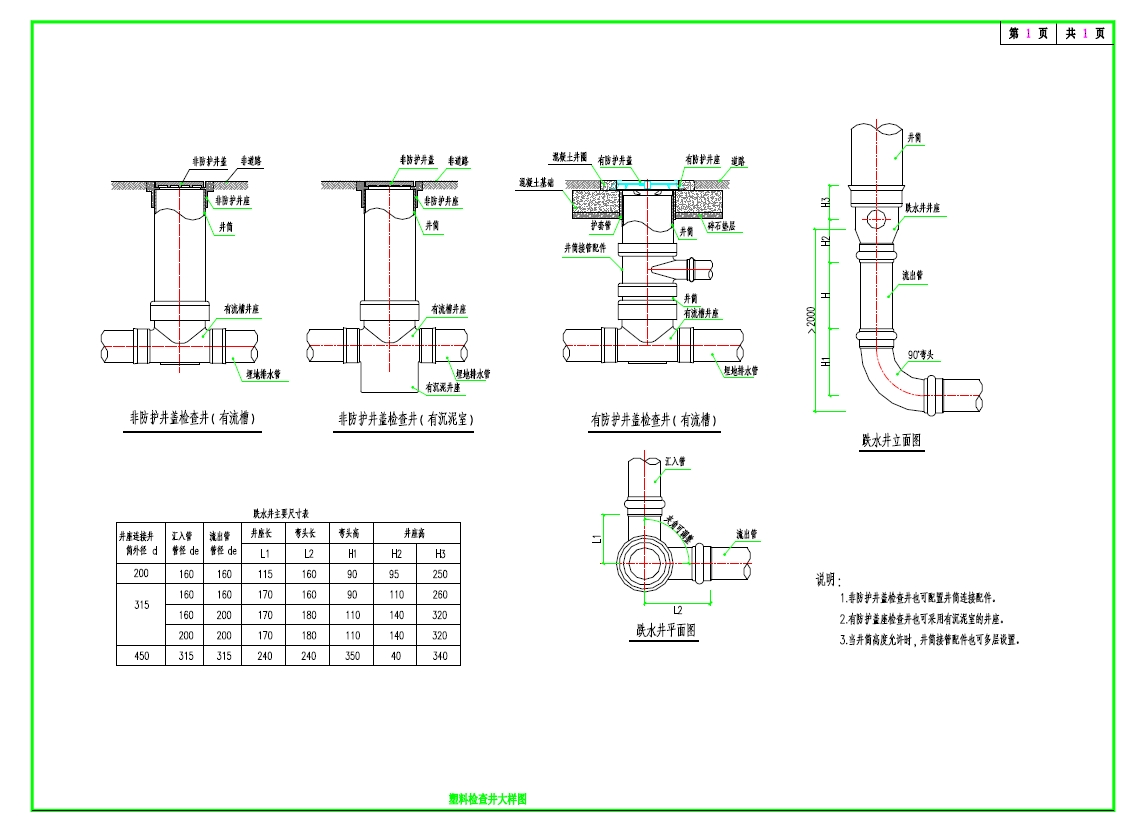 塑料检查井管道连接详图CAD图纸