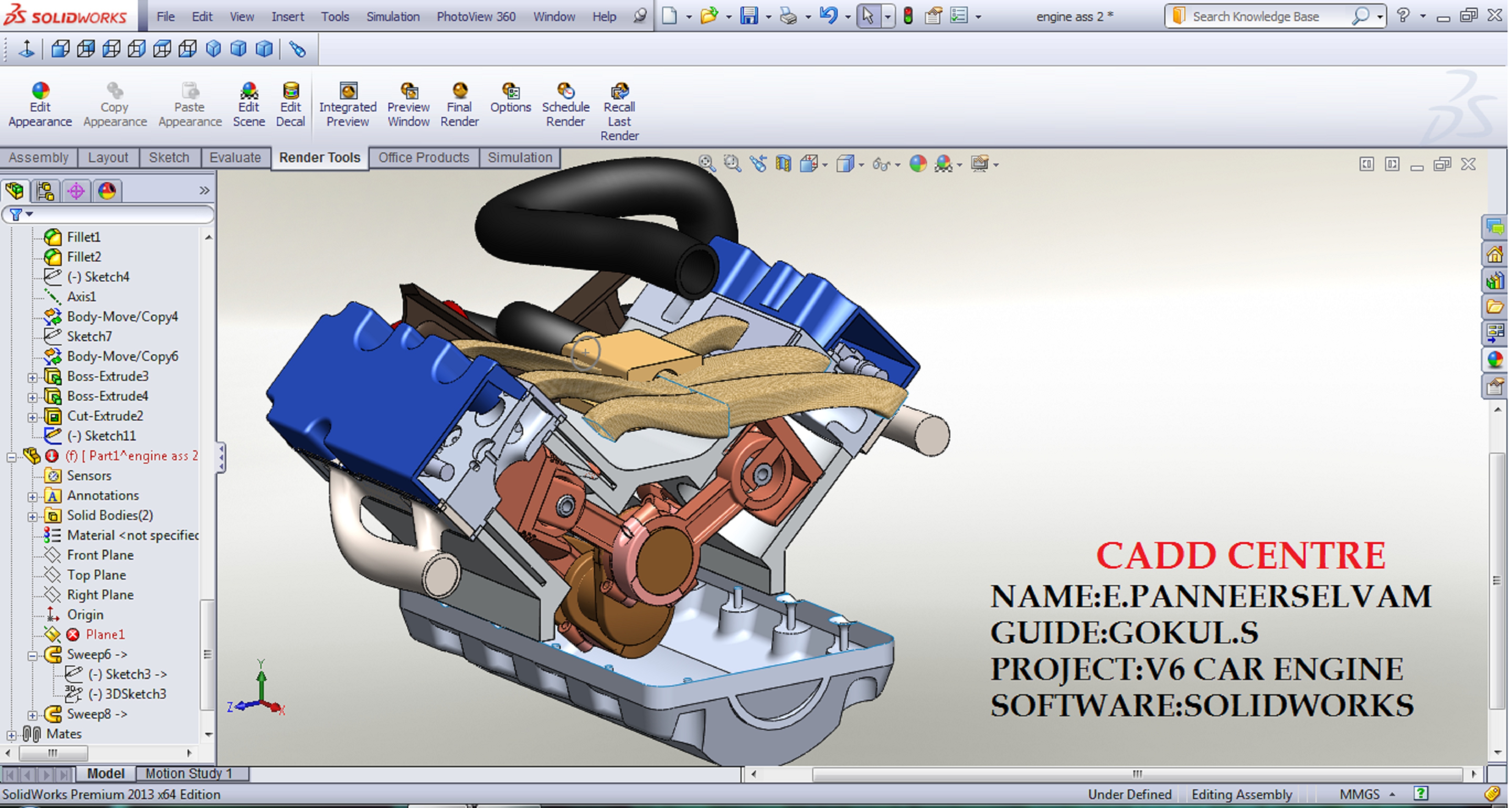 简易V6发动机Ene三维建模图纸 Solidworks设计