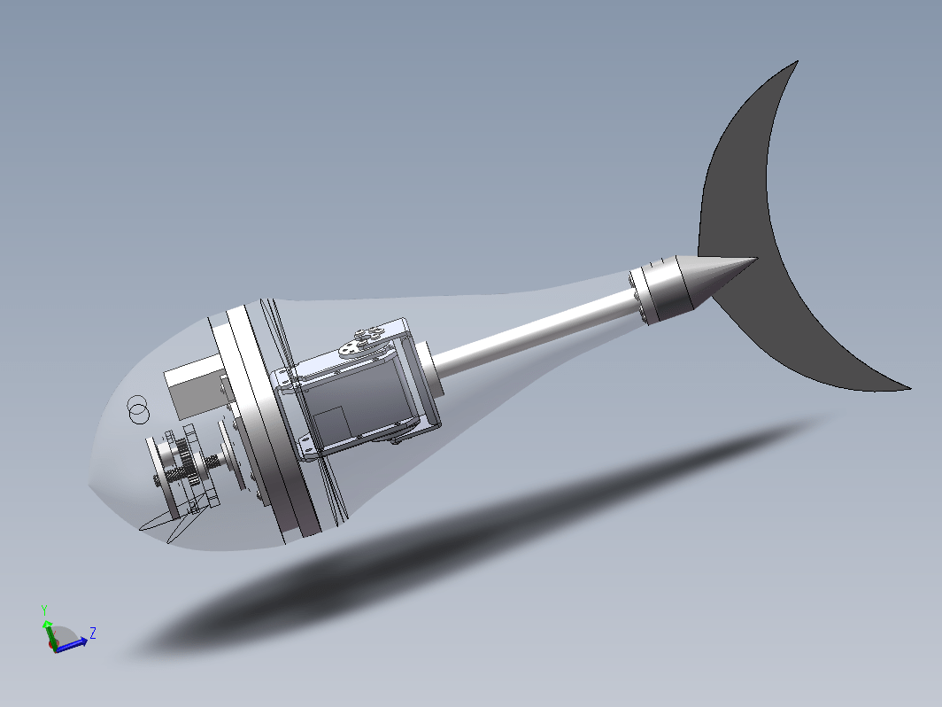 仿生鱼机器人设计含SW三维及5张CAD图说明书
