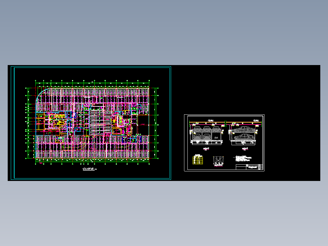 地下室机械立体停车库消防、喷淋布置cad图纸消防dwg图