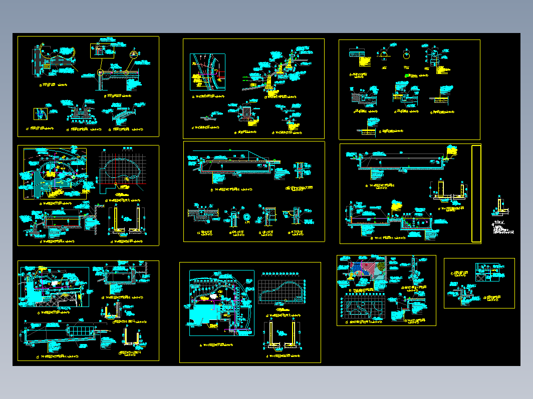 泳池挡墙等别墅景观施工图大样图
