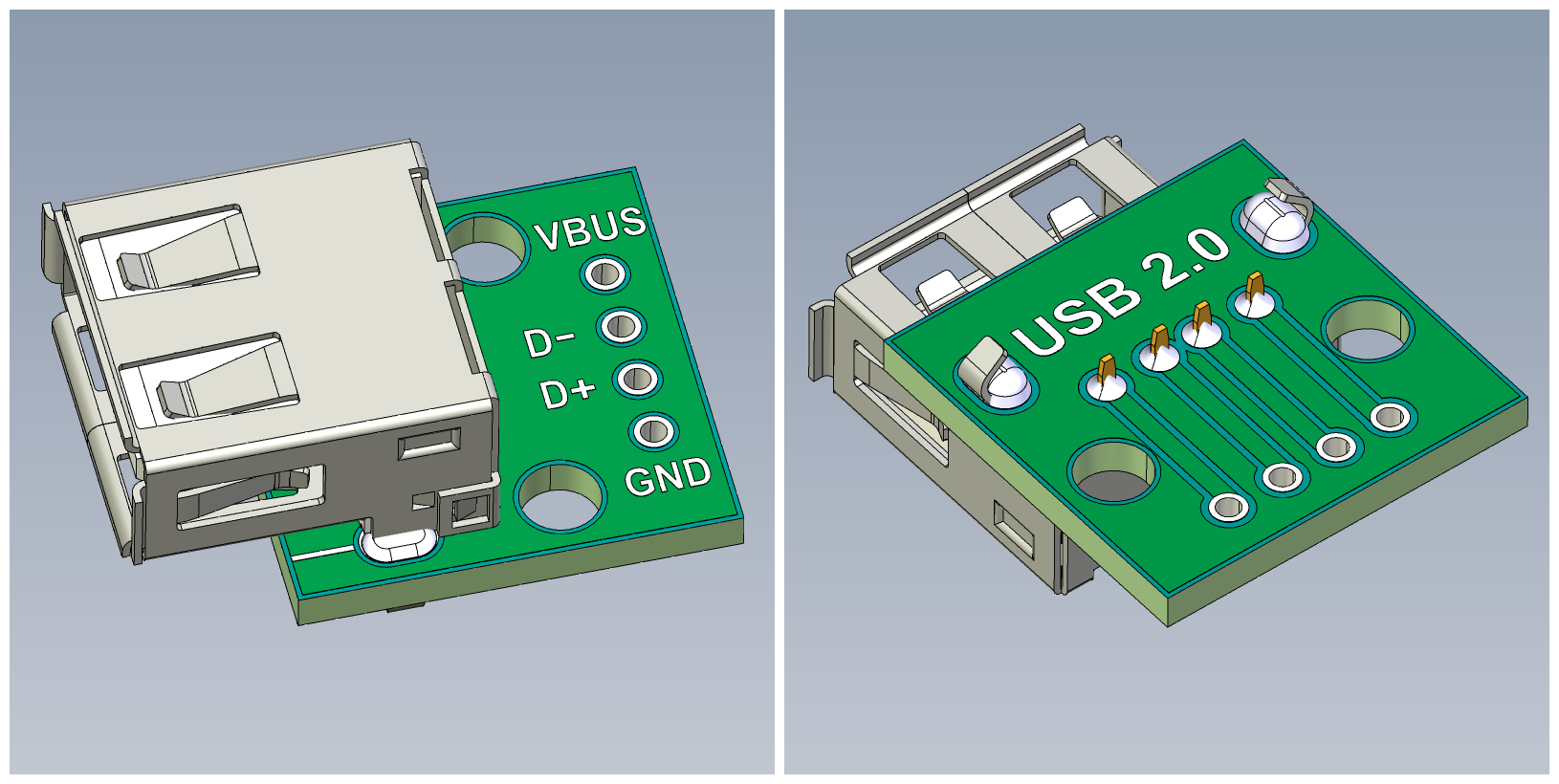 USB 2.0 A 母头转 DIP 2,54mm PCB 适配器板