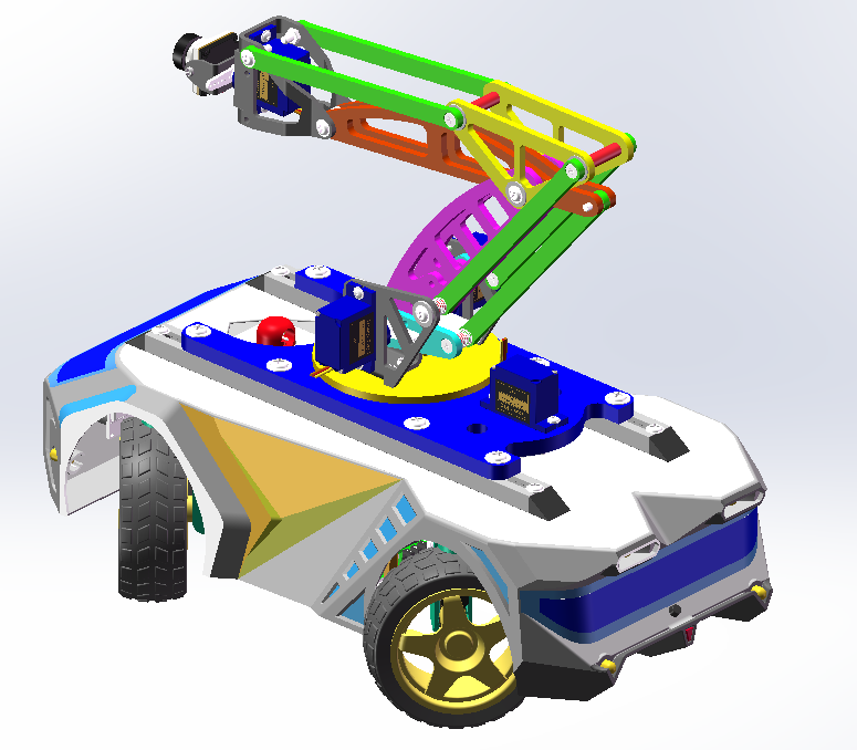配机械臂的4转向4驱动小车3D数模图纸 Solidworks2021设计 附STEP
