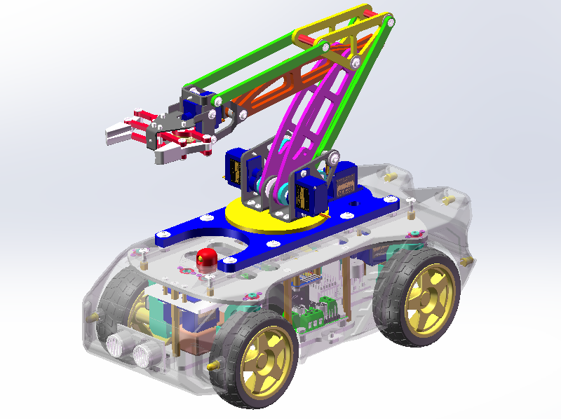 配机械臂的4转向4驱动小车3D数模图纸 Solidworks2021设计 附STEP