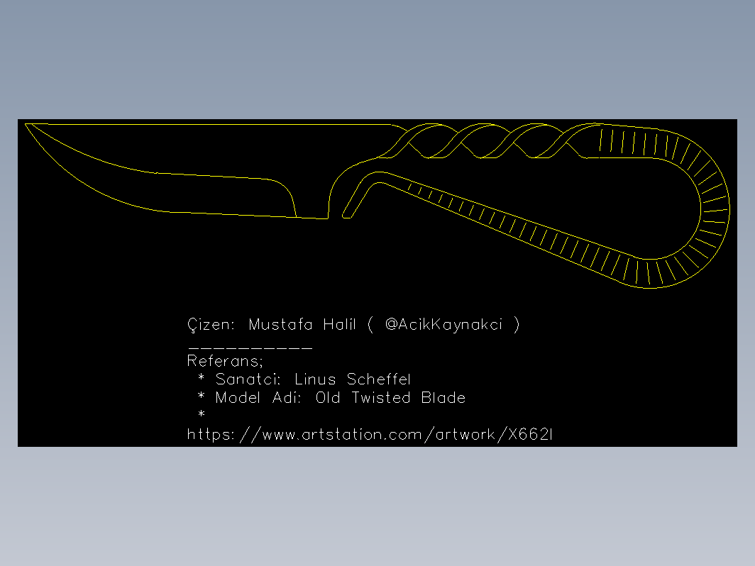 螺旋手柄匕首外形CAD