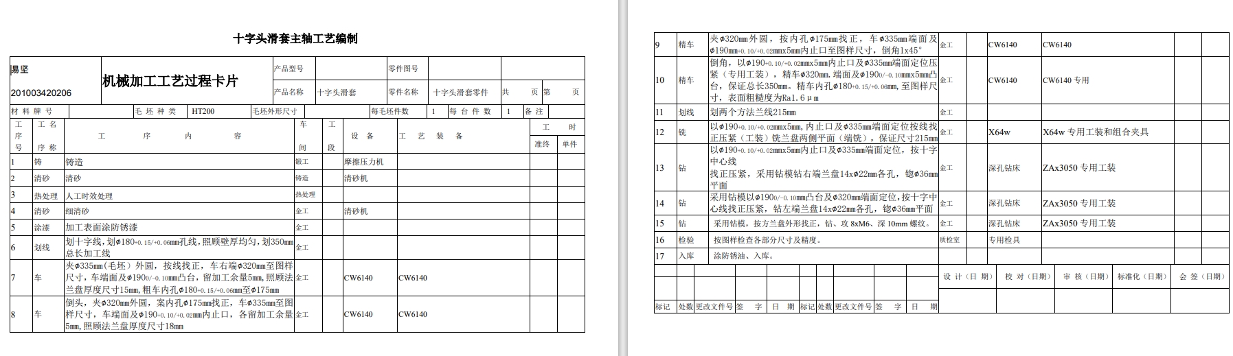 十字头滑套机械加工工艺规程及工艺装配CAD+说明书