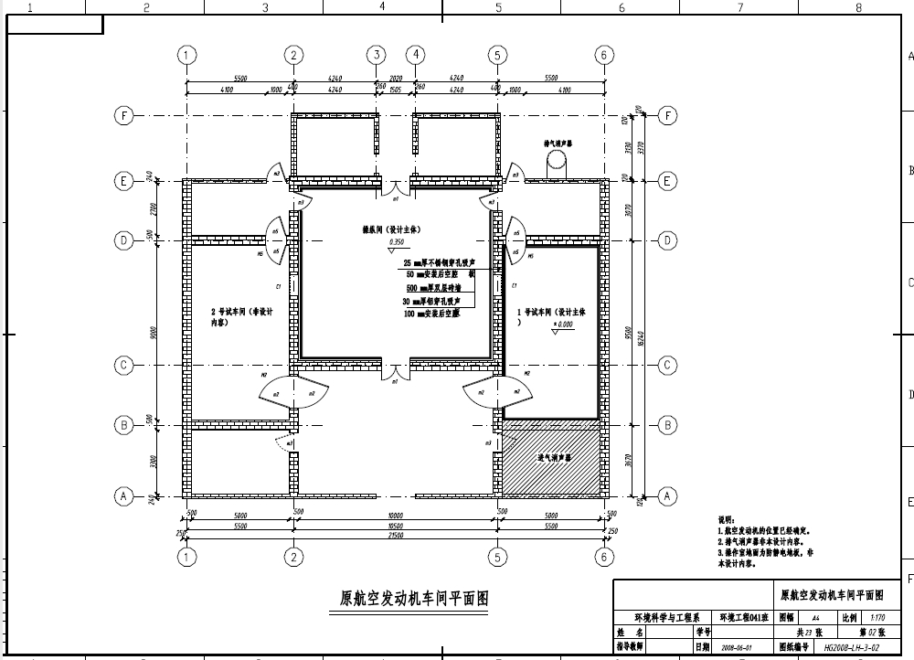 某市航空发动机组试车车间噪声控制设计+CAD+说明书