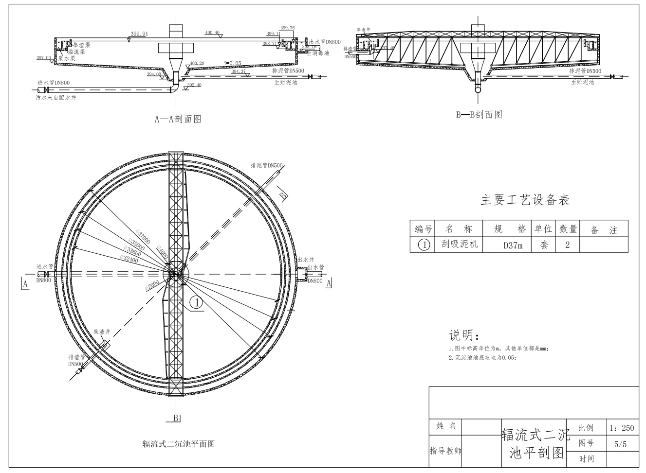 D倒置A2O法工艺市政污水处理厂设计+CAD+说明