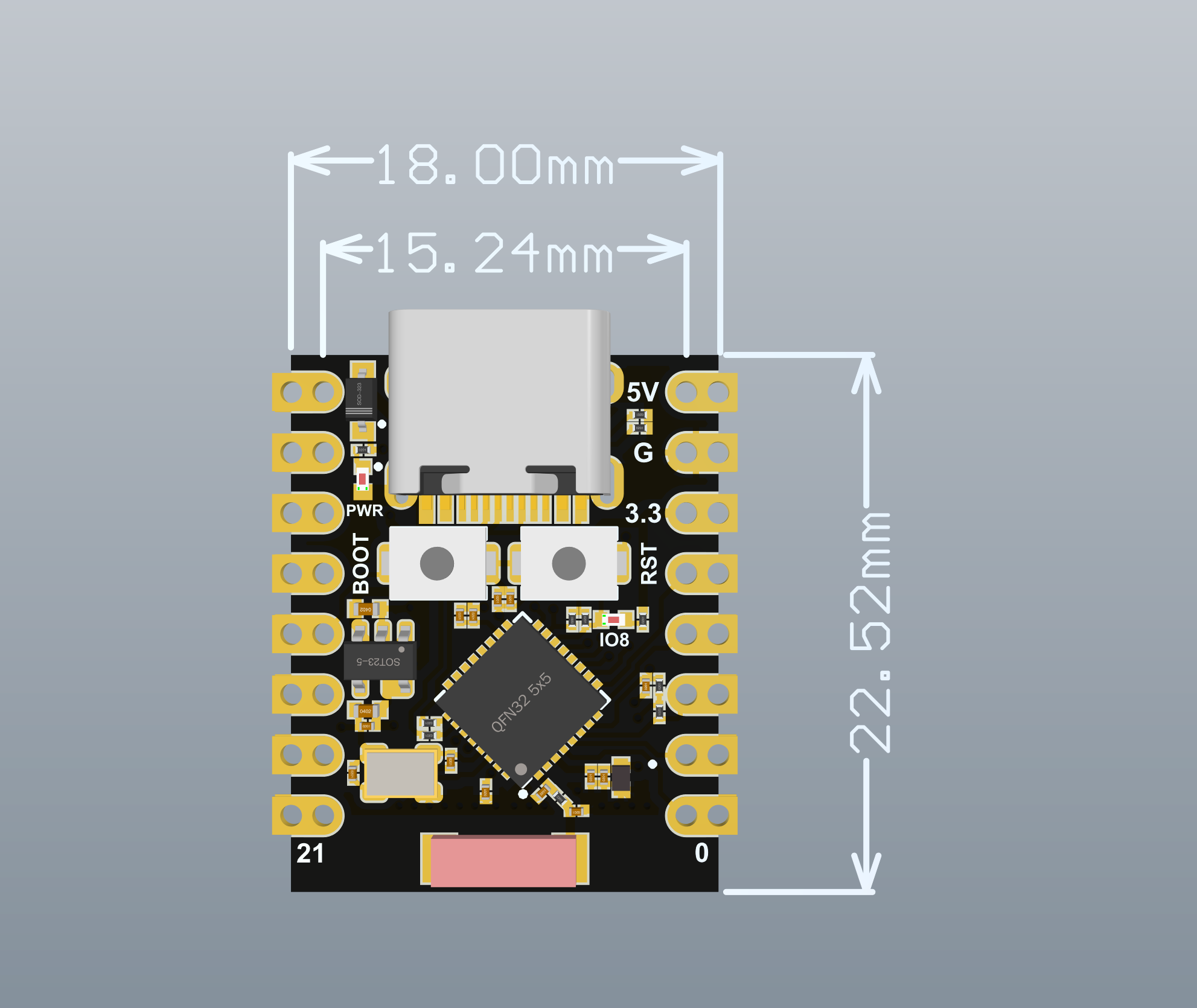 超级紧凑型ESP32-C3模块