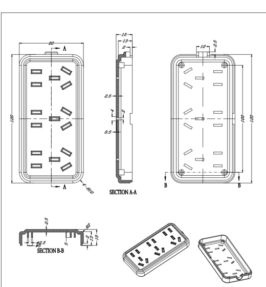 插线板面板上座注塑模具设计【电源插线板面板模具设计】三维UG6.0无参+CAD+说明书缩略图