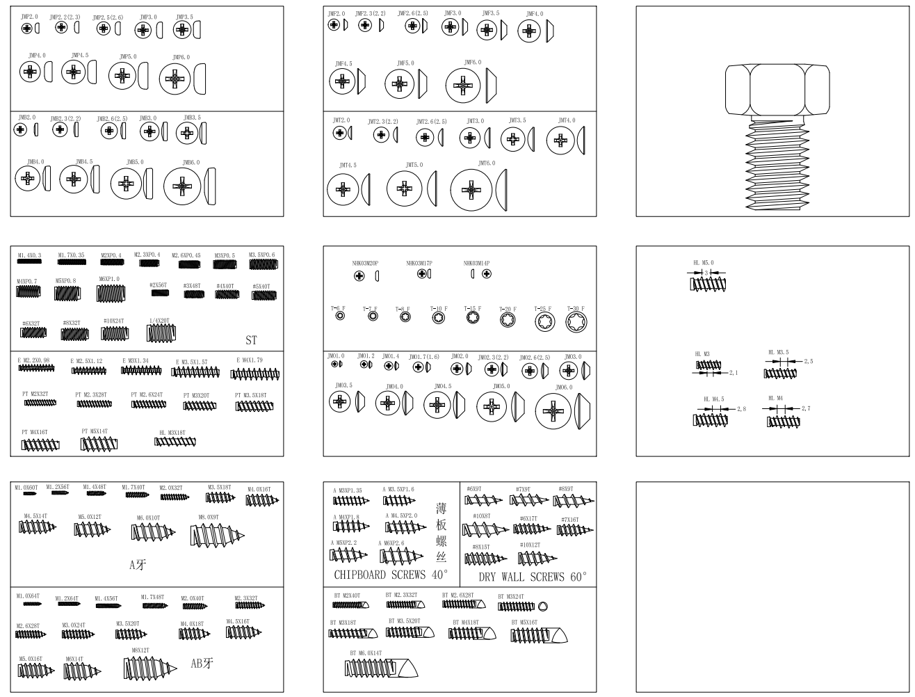 CAD螺丝图型库CAD