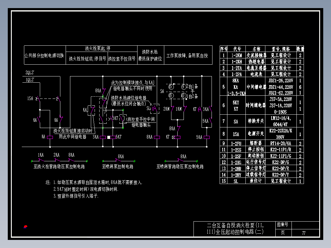 二台消火栓泵互备自投全压启动控制电路（二）