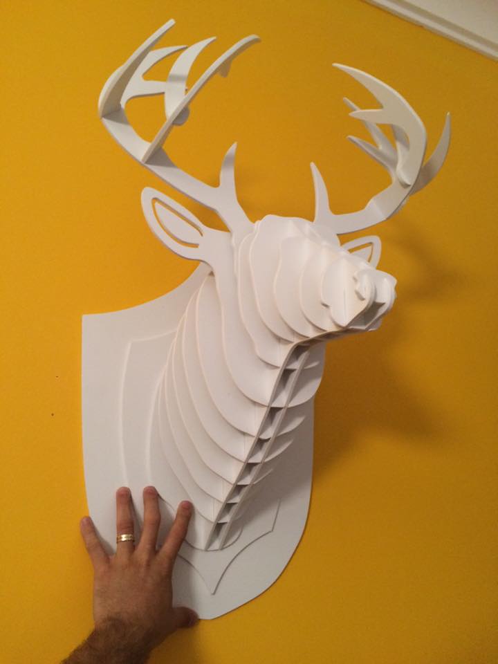 鹿头墙壁装饰件平面雕刻图