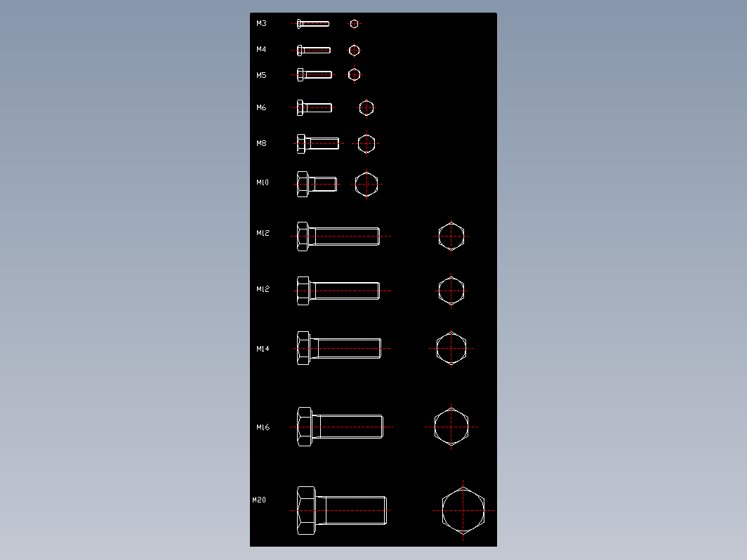 外六角螺栓CAD图