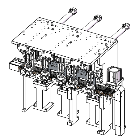 一种集冲切、折弯整形、装配和检测于一体的双送料振动盘料带装配机