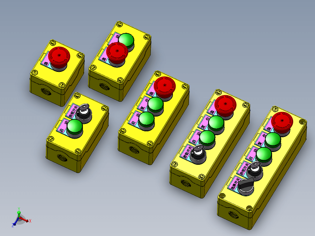 工业常用按钮盒合集三维SW2016带参