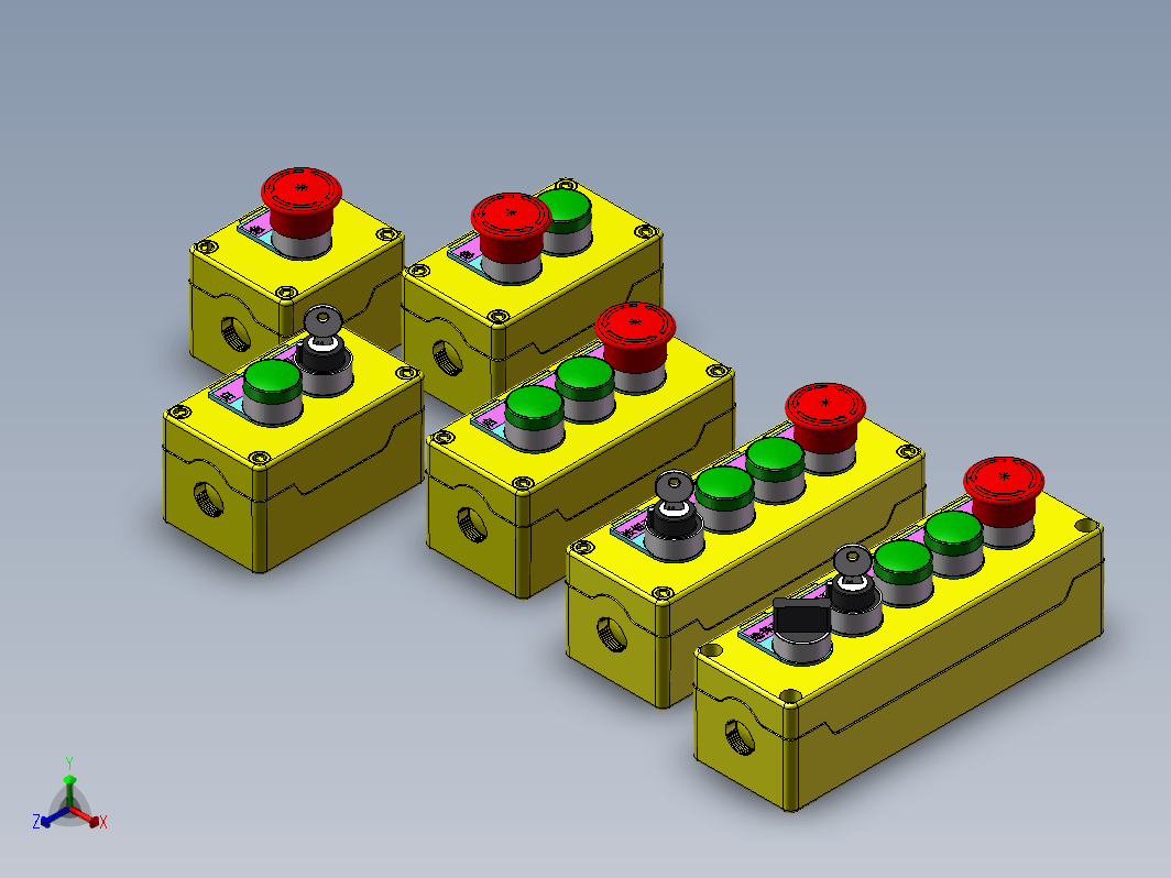 工业常用按钮盒合集三维SW2016带参