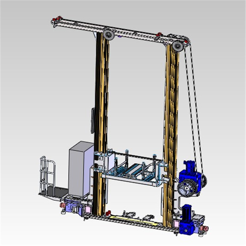 龙门式双立柱堆垛 底部带有行走机构 钢丝绳提升
