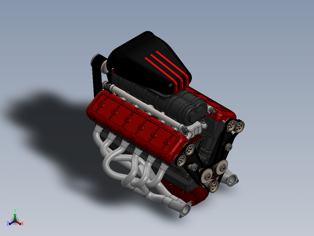 V12发动机3D模型图纸 汽车引擎 水冷设计