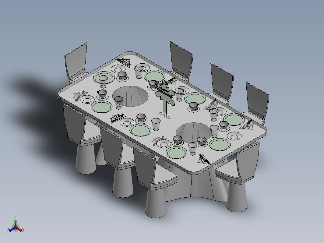 8座餐具餐桌模型