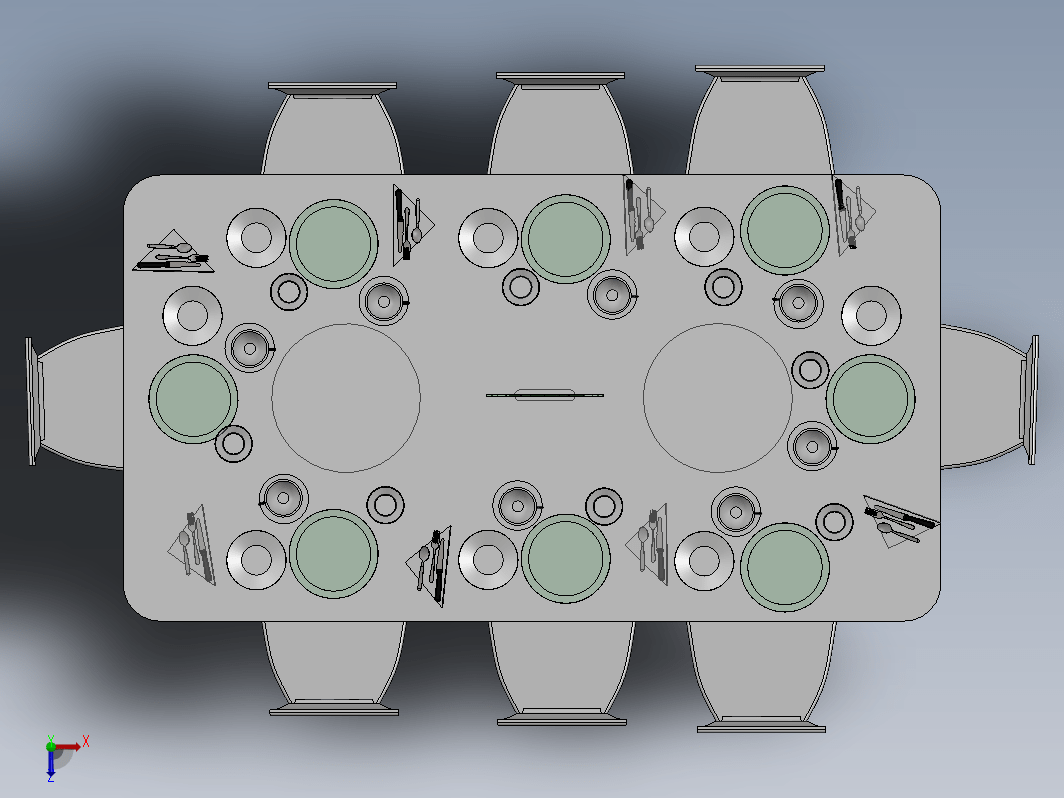 8座餐具餐桌模型