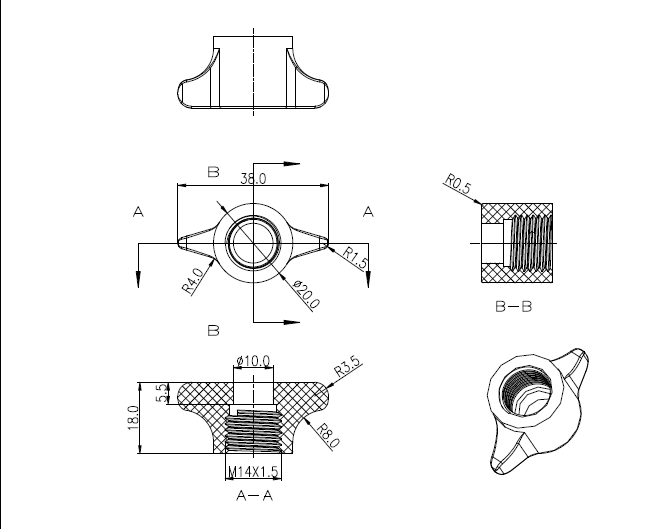 蝶形螺帽注塑模具设计-一模四腔三维Step+CAD+说明书