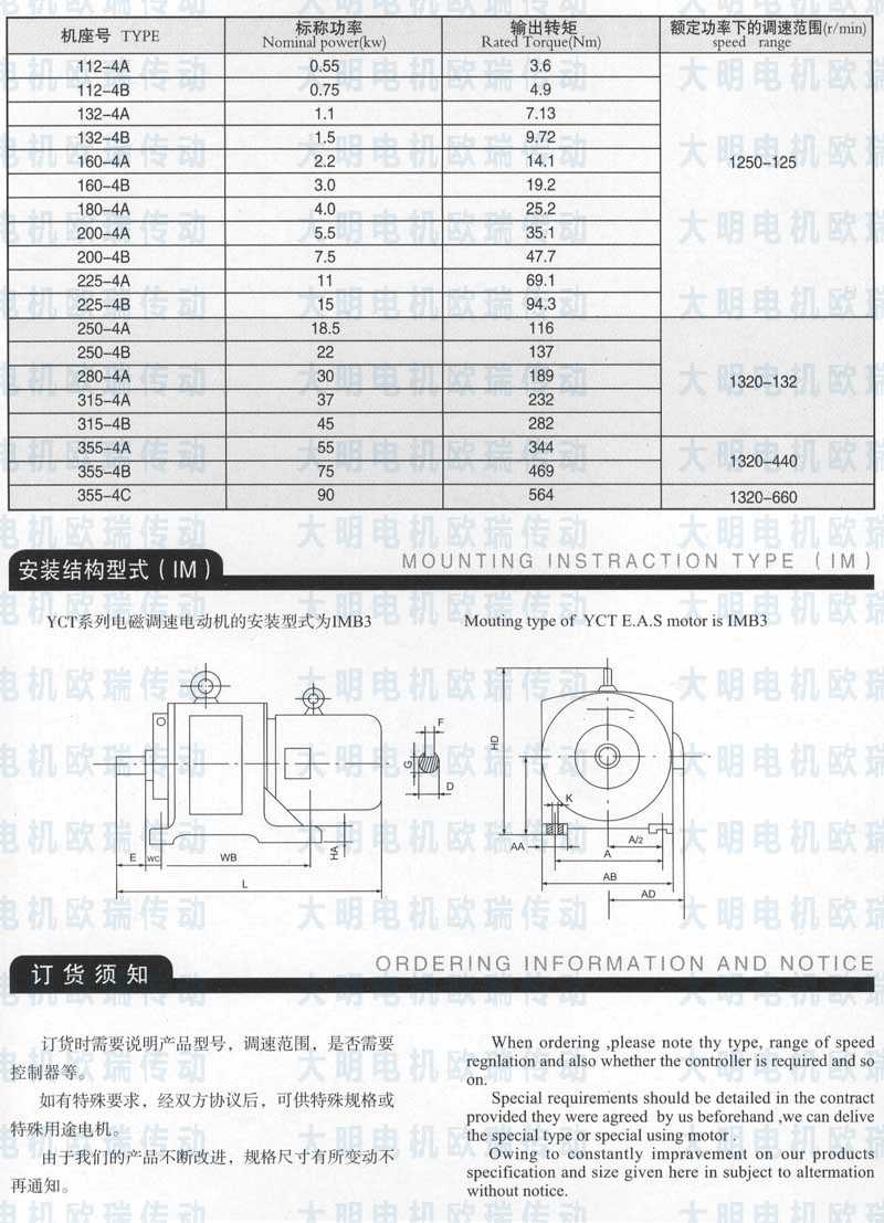 YCT电磁调速电机全部标准模型