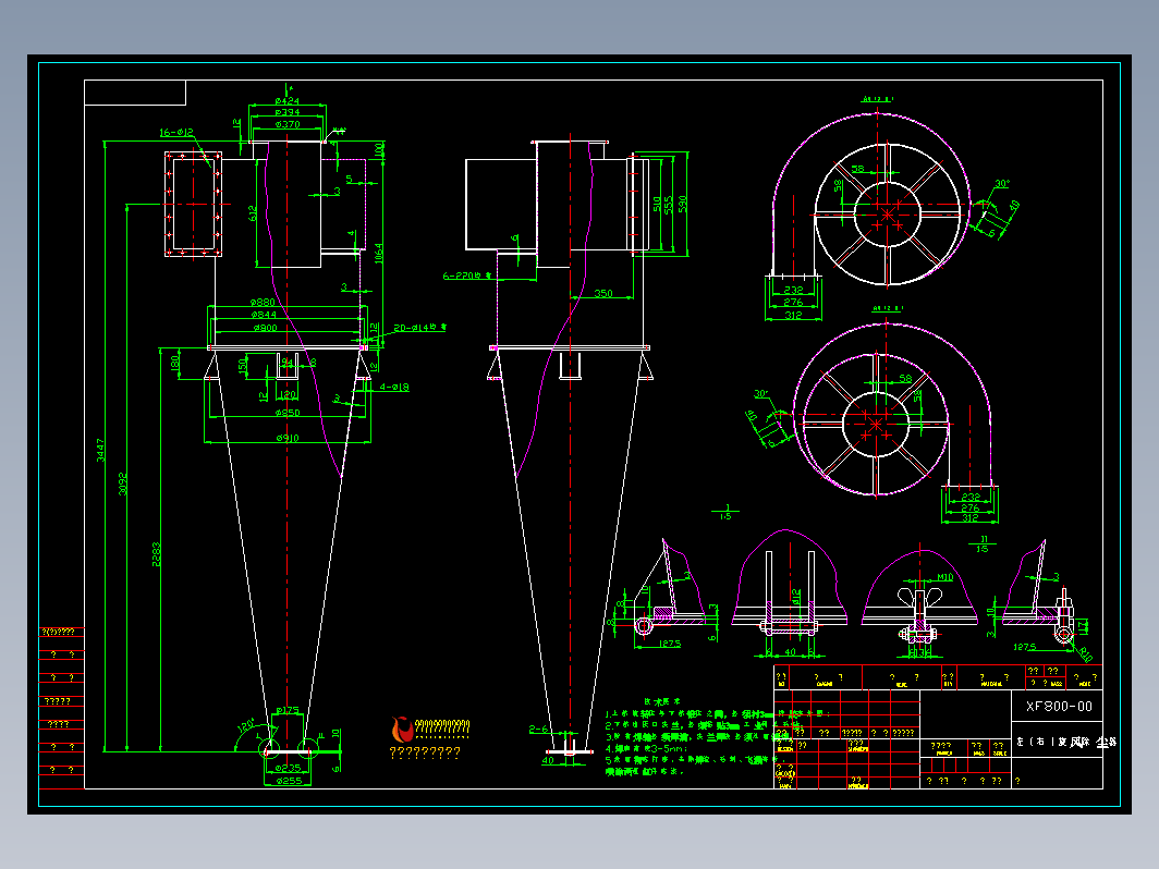 风除尘器装配详图CAD机械图纸