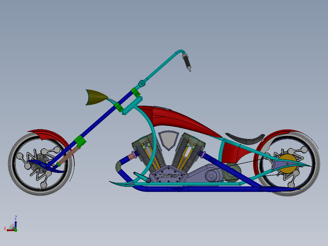 w中望3d设计的chopper摩托车图纸