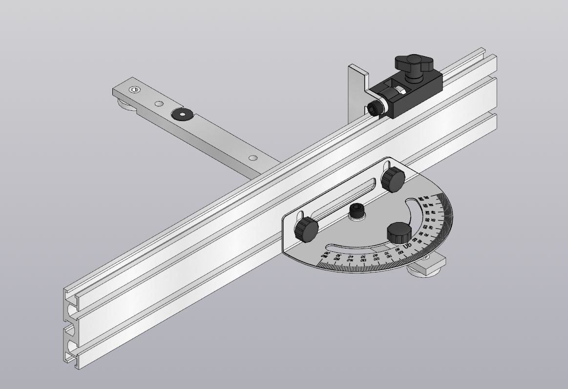 T型轨道。木工。角尺，斜接机导轨，铝制 800 毫米。用于倾斜角度可调的导轨的量角器