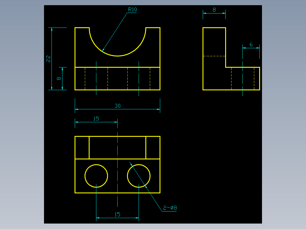CAD机械零件图-三视图练习1