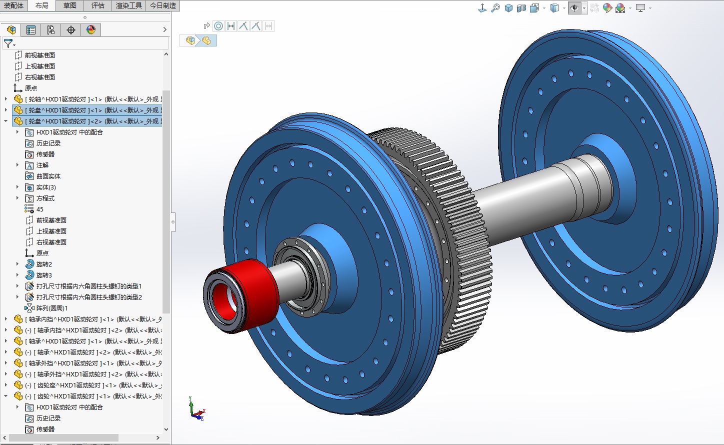 HXD1机车驱动轮对三维SW2018带参