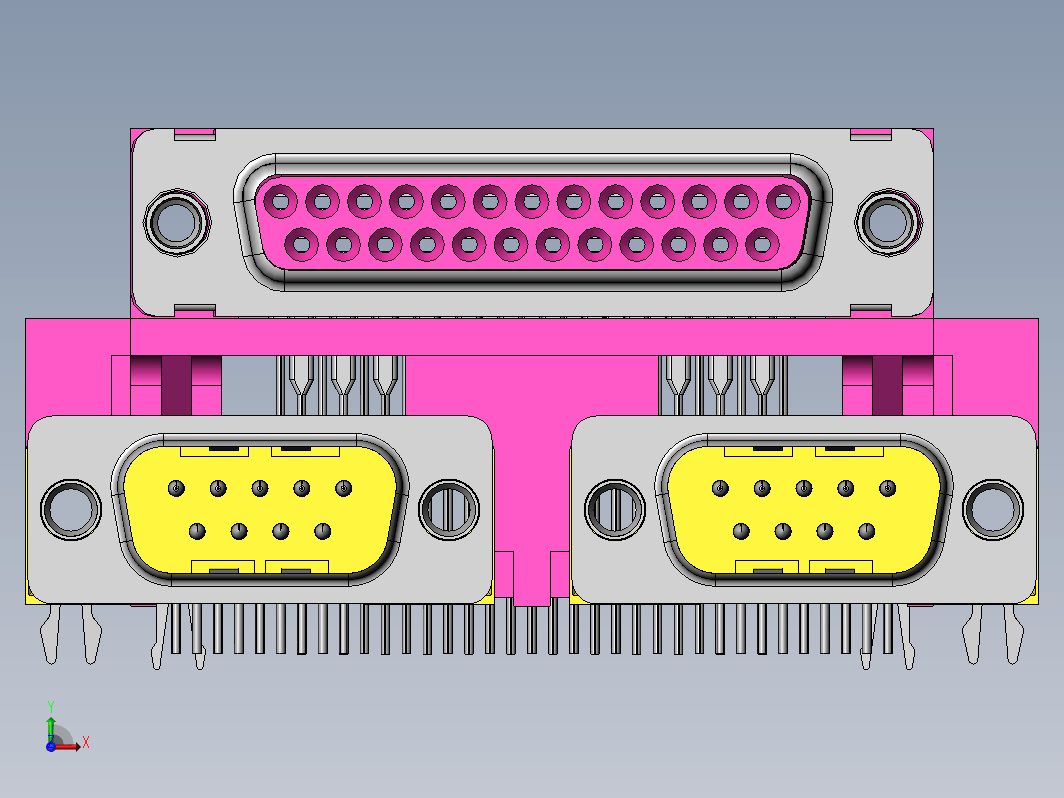 富士康VGA(D-SUB)连接器，型号：DM11351-H5Z3-4F，25pin 母头+9pin 公头+9pin 公头