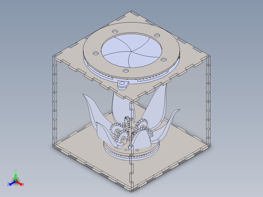 齿轮传动叶片开合机械花盒子三维SW2017带参