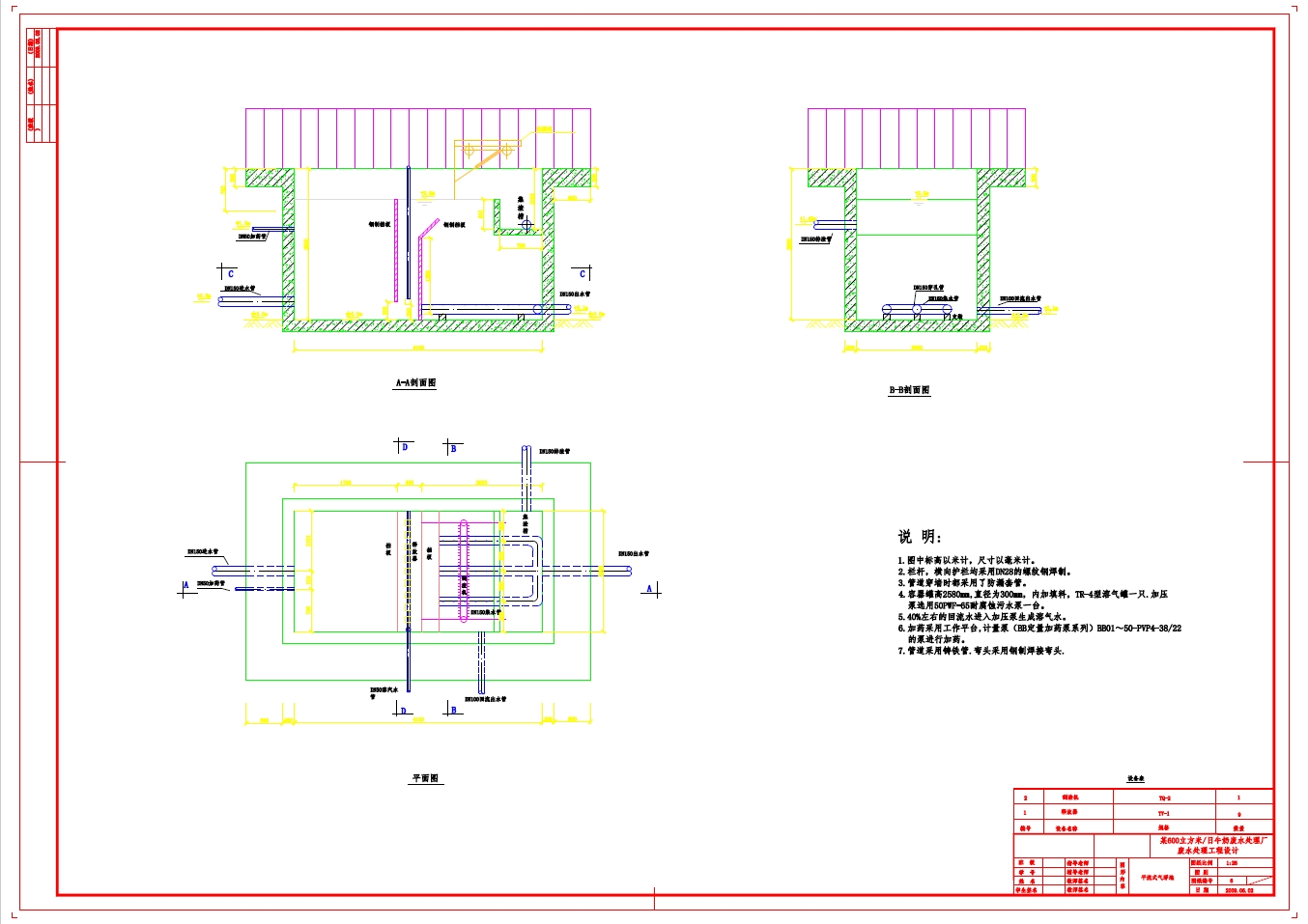 某600m3／日牛奶废水处理工程设计(含CAD图)+CAD+说明书