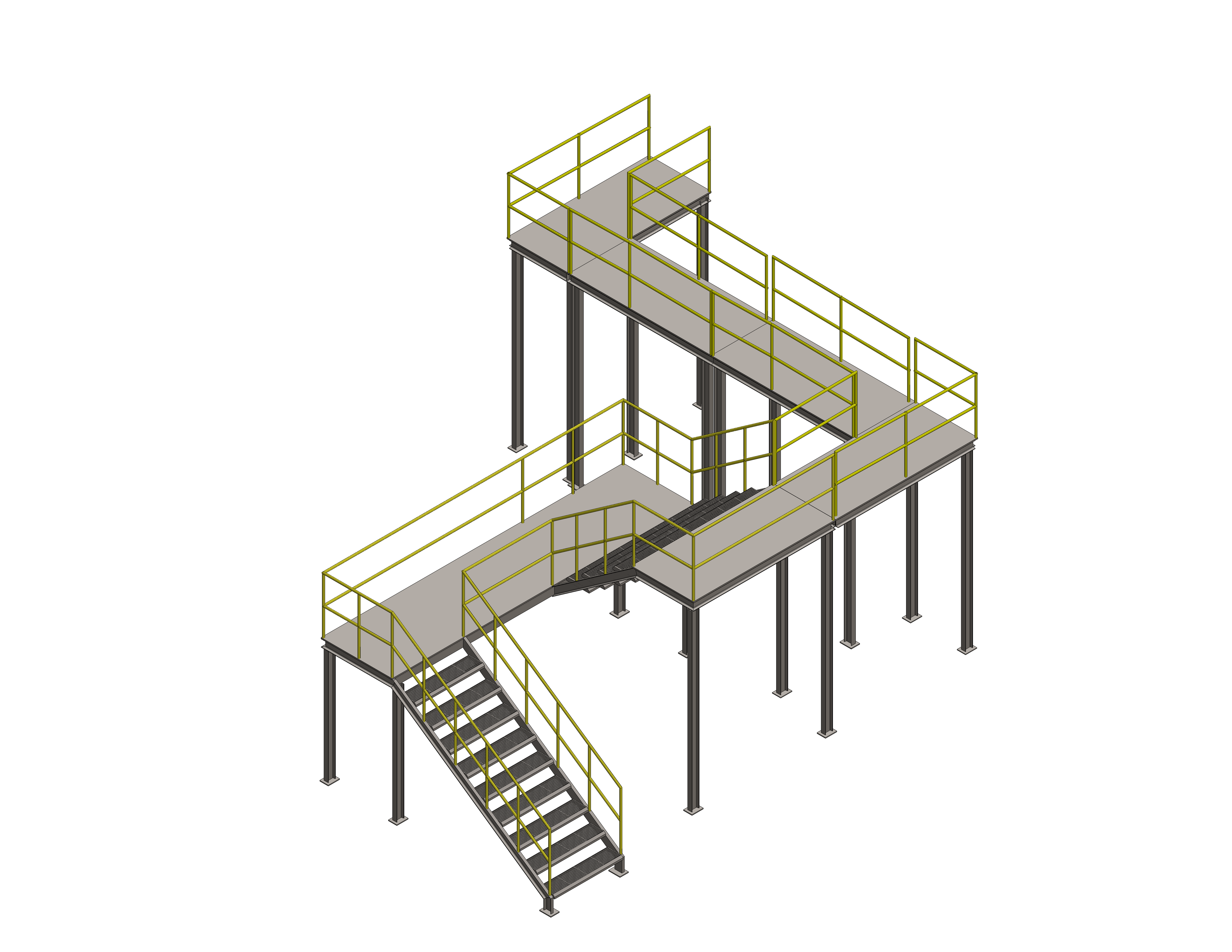 高架区域工业楼梯平台结构3D图纸 STEP格式